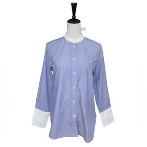 J.Crew Blue Cotton Mandarin Collar Button Down Shirt Size 6 NWT